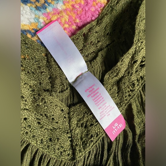 Wispy, mossy gauzy bohemian hippie cold-shoulder ribbon top Sz LRG cottage-core - Picture 6 of 6